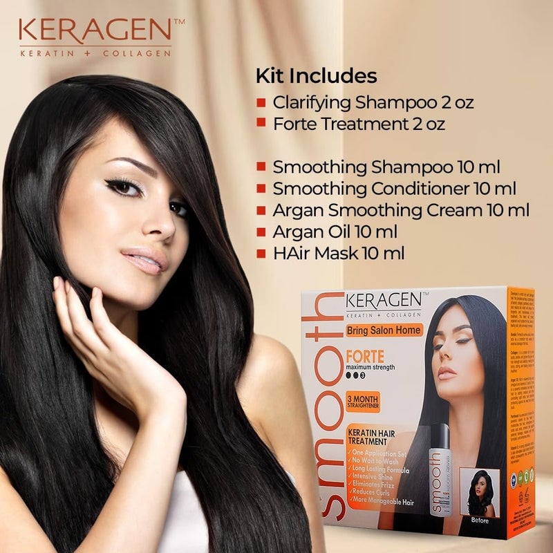 Keragen Brazilian Keratin Hair Smoothing Treatment - Express Home Blowout Kit - Straightens & Smooths Frizz - With 2 Oz Forte Treatment, Clarifying Shampoo & Aftercare Samples - Image 2