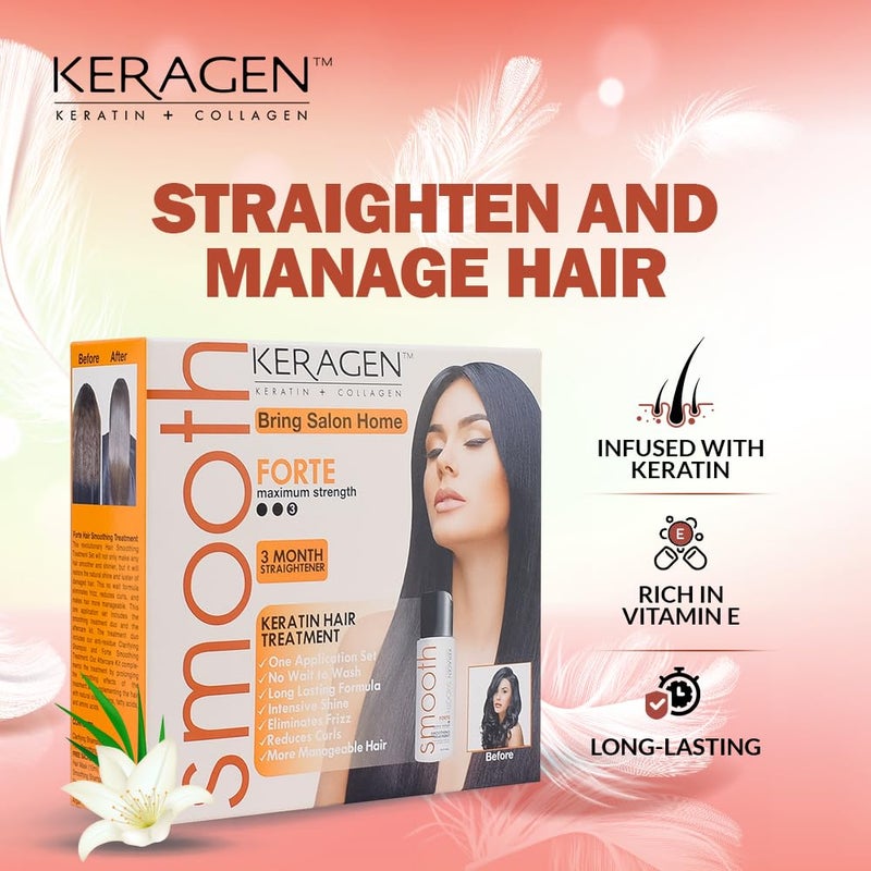 Keragen Brazilian Keratin Hair Smoothing Treatment - Express Home Blowout Kit - Straightens & Smooths Frizz - With 2 Oz Forte Treatment, Clarifying Shampoo & Aftercare Samples - Image 5