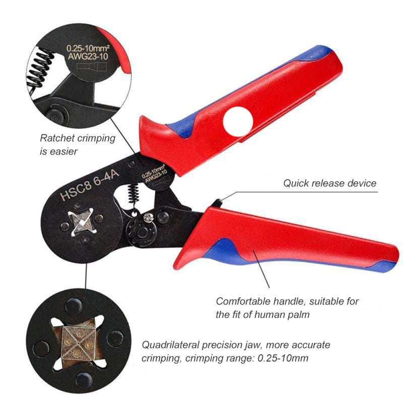 Wire Crimpers: 23-7AWG Ratchet Type, Solid Sturdy Construction - Quick Release Safety Lock, Ergonomic Design Saves 50% Energy, Four-Mandrel Square Crimp for Insulated Non-Insulated Small Wires for Ele - Image 3