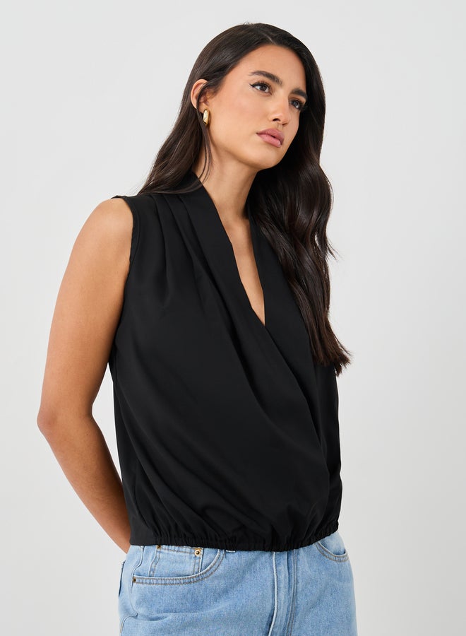 Styli Styli Solid Sleeveless Surplice Neck Wrap Top  - Image 1