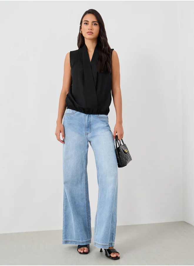 ستايلي Styli Solid Sleeveless Surplice Neck Wrap Top