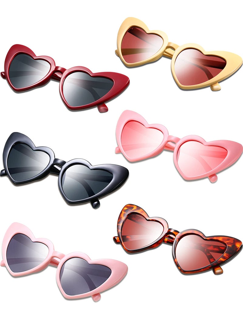 Frienda 6 Pairs Heart Shaped Sunglasses Cat Eye Shaped Sunglass for Women Bridesmaid Wedding Bachelorette Party Favor(Chic Color) - Image 1