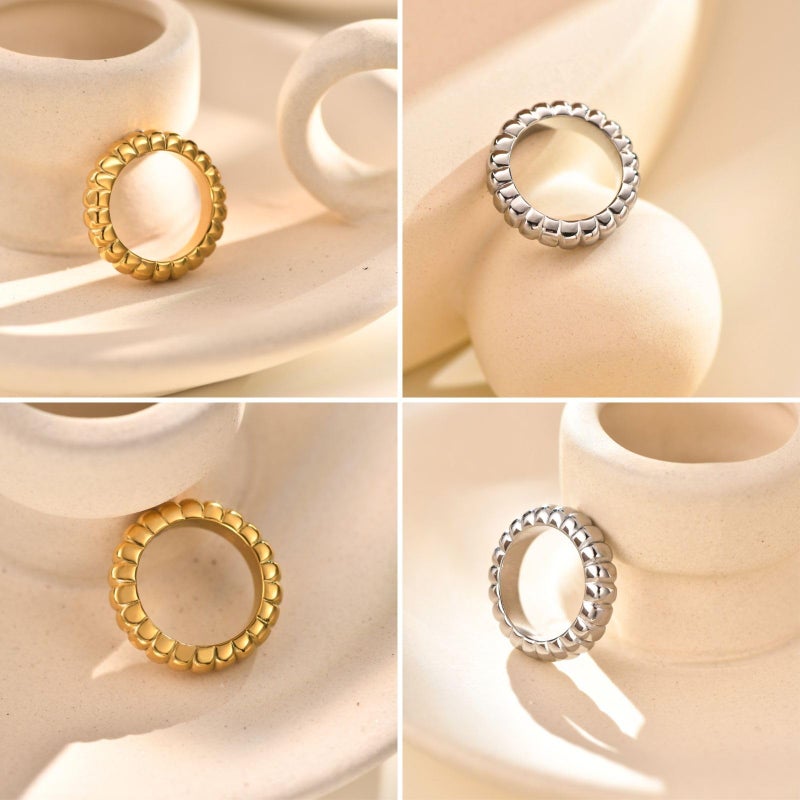 NOKMIT 14K Gold Filled Chunky Gold tatement Rings for Women Cute Puffy Dome Croissant Thumb Band Non Tarnish Comfort Fit Size 5-10 (B-Gold, 8) - Image 4