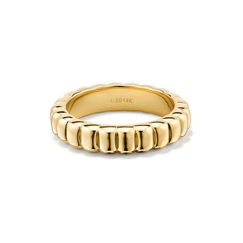 NOKMIT 14K Gold Filled Chunky Gold tatement Rings for Women Cute Puffy Dome Croissant Thumb Band Non Tarnish Comfort Fit Size 5-10 (B-Gold, 8) - Image 1