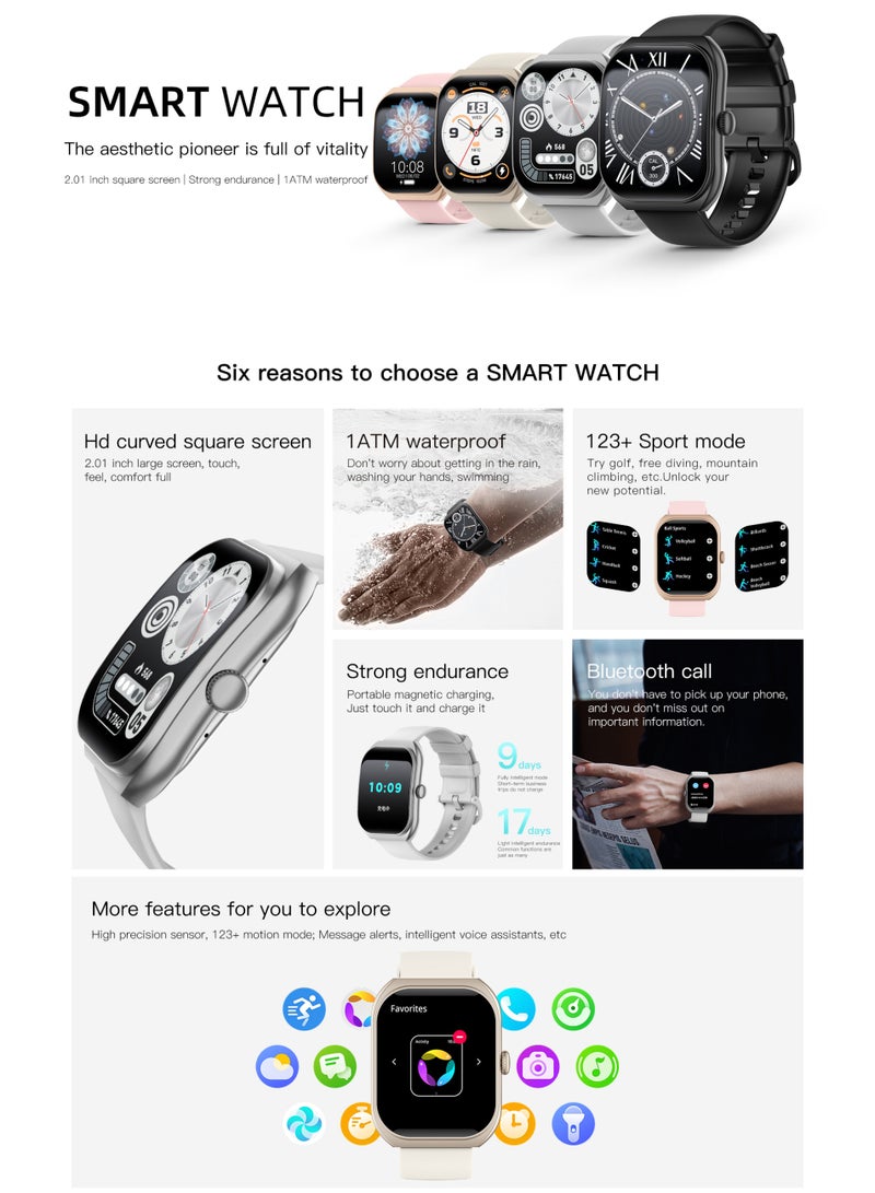 RollsTimi  2025 New Sports Smart Watch, 2.01-Inch HD Full Touch Screen, Wireless Calling, DIY Custom Watch Face, Daily Sports Waterproof, Voice Assistant, Multiple Sports Modes, RT Z172 - Image 2