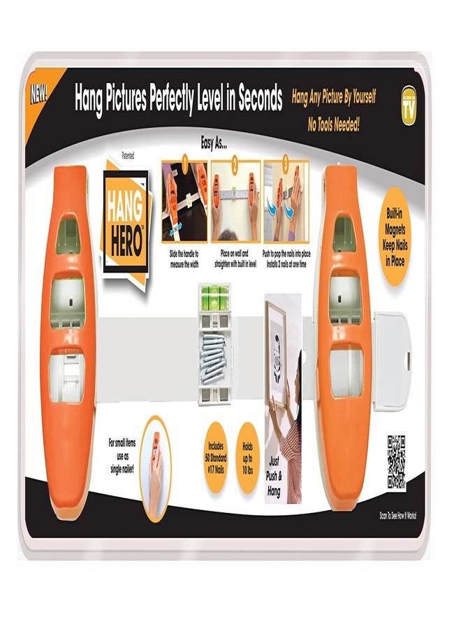 Spark Innovators Hang Hero - All in One Picture Hanging System! Measures Frame, Levels and Inserts Nails at The Perfect Depth and Angle. Includes Hang Hero Unit and (50) #17 Brad Nails! - Image 1