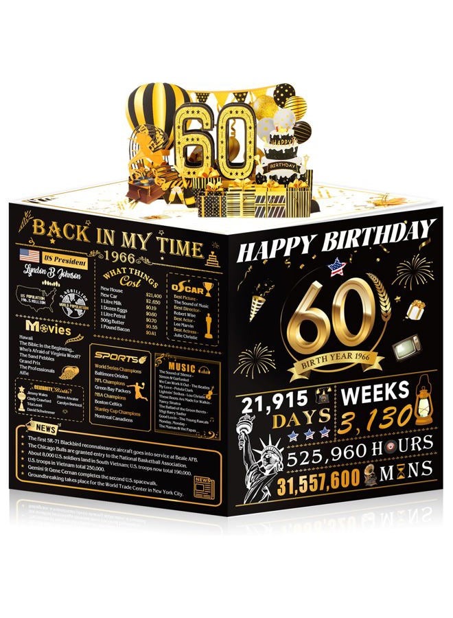 OLOSONG 60th Birthday Cards for Women Men, 3D Pop Up 60th Birthday Gift Ideas for Grandma Mom Dad, Funny 60 Year Old Birthday Decorations for Husband Wife Parents Him Her, Jumbo Back In 1966 - Image 1