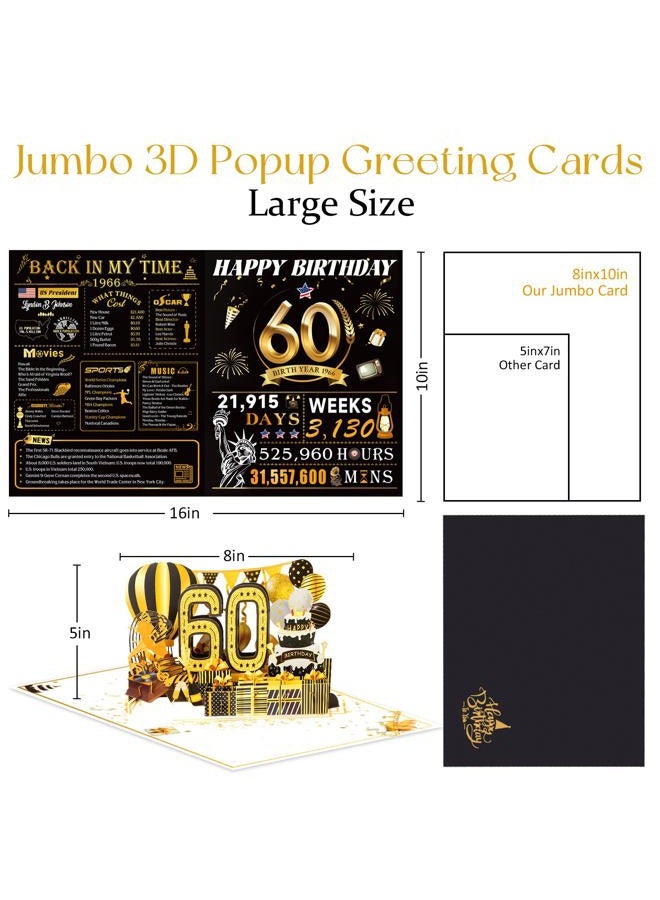 OLOSONG 60th Birthday Cards for Women Men, 3D Pop Up 60th Birthday Gift Ideas for Grandma Mom Dad, Funny 60 Year Old Birthday Decorations for Husband Wife Parents Him Her, Jumbo Back In 1966 - Image 3