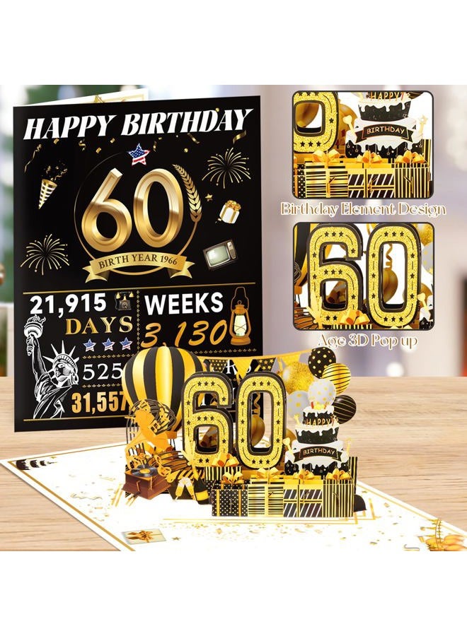 OLOSONG 60th Birthday Cards for Women Men, 3D Pop Up 60th Birthday Gift Ideas for Grandma Mom Dad, Funny 60 Year Old Birthday Decorations for Husband Wife Parents Him Her, Jumbo Back In 1966 - Image 4