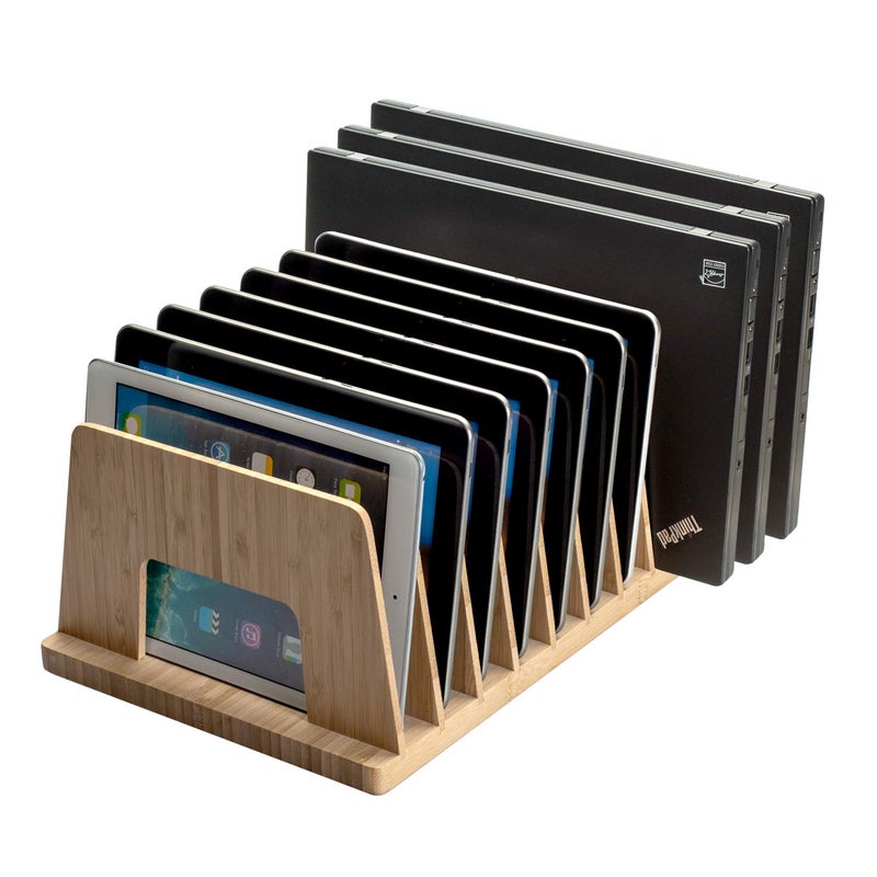 MobileVision Bamboo Device Organizer for Smartphones, Tablets and Laptops, 10 Slots - Image 1