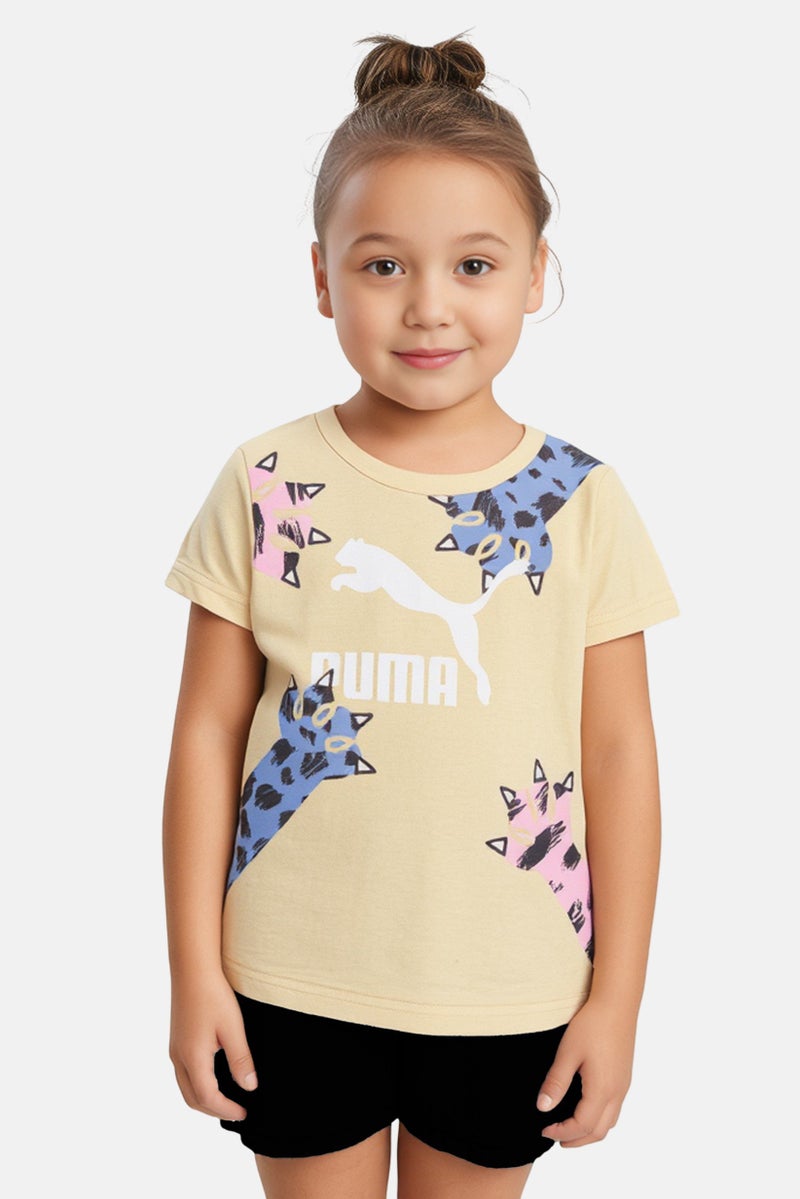 PUMA Toddlers Girl Brand Logo Short Sleeves Outdoor T-Shirt, Light Color - Image 1