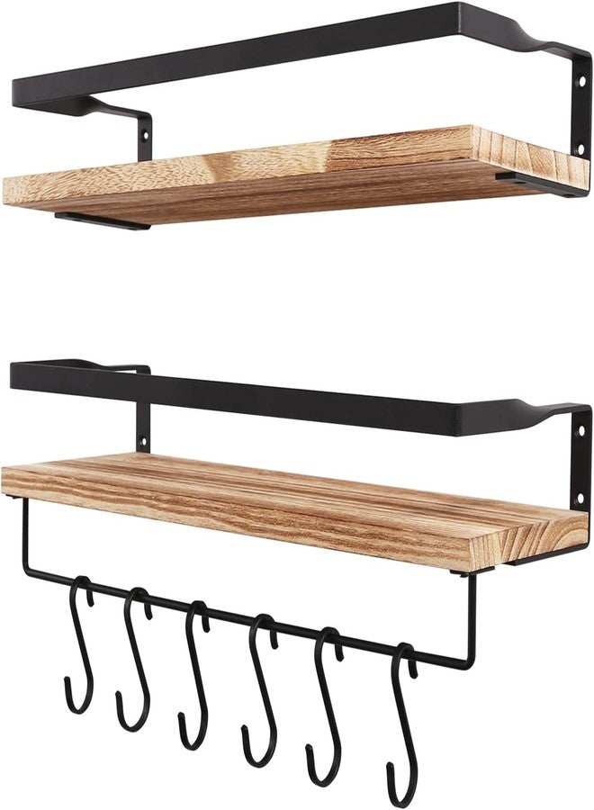Uten Floating Shelves, Wall Shelf Outdoor, 42x15x8 cm, Shelving Unit for Wall, Towel Holder 6 Hooks, Kitchen Spice Rack, Storage Organiser Shelf for Bedroom, Bathroom, Living Room, Office - Image 1