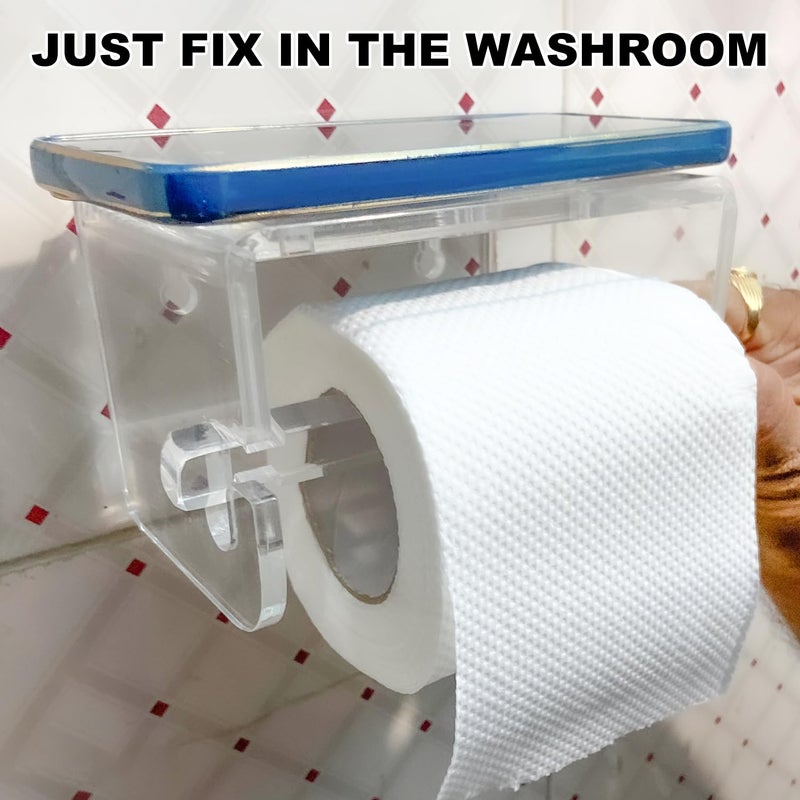 Global Impex Acrylic Toilet Paper Holder with Mobile Stand - Stylish Bathroom Accessories, Space-Saving Toilet Roll Holder, Modern Design for Organized Bathroom (Transparent) - Image 2