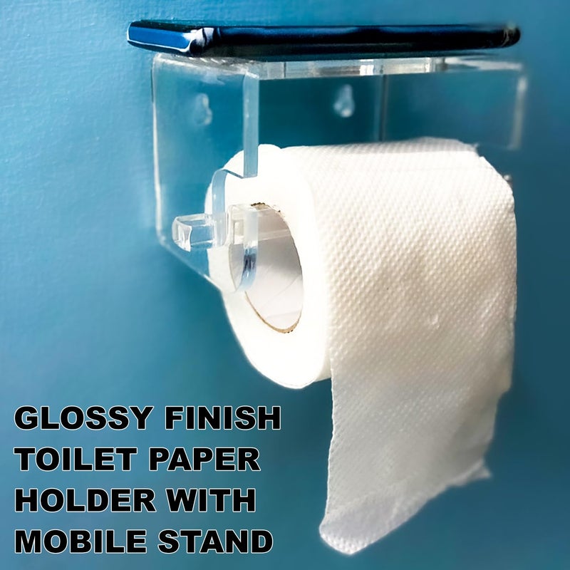 Global Impex Acrylic Toilet Paper Holder with Mobile Stand - Stylish Bathroom Accessories, Space-Saving Toilet Roll Holder, Modern Design for Organized Bathroom (Transparent) - Image 3