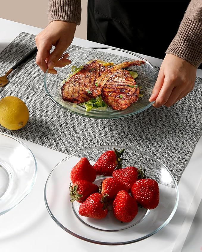 MARTVIA Glass Sucher Tea Serving Plate 5 Inch, Set of 6 Crystal Clear Glass Plate, Vintage Dinnerware for Pasta,Salad,Dessert Serving Party Fruits, Snacks Home Wedding Decor for Gift Set (MV-16) - Image 3