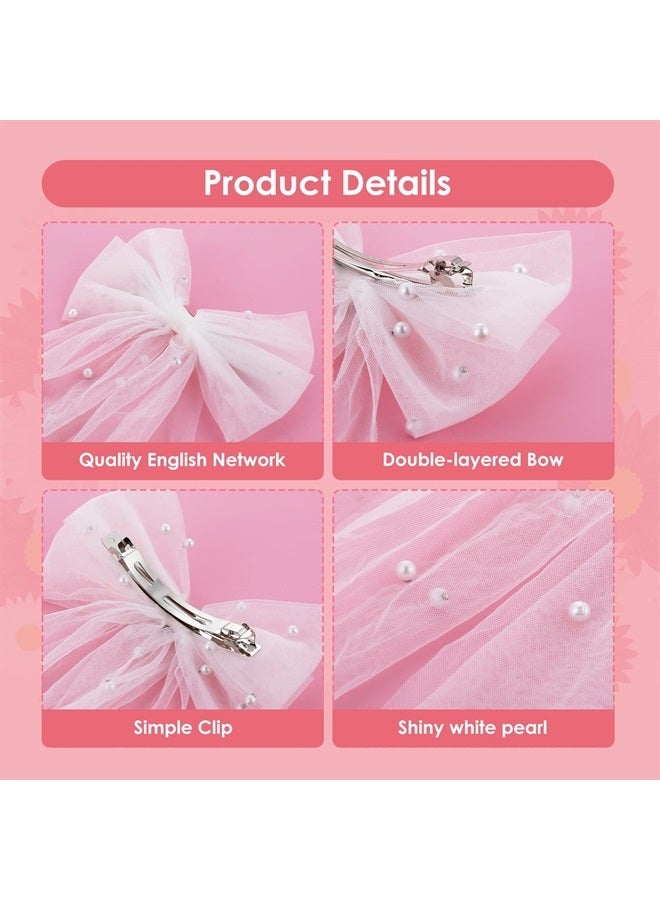 Yolev Bridal Hair Bow Veil with Pearl White Wedding Veil with Barrette Short Tulle Hair Accessories for Bachelorette Party Bridal Shower