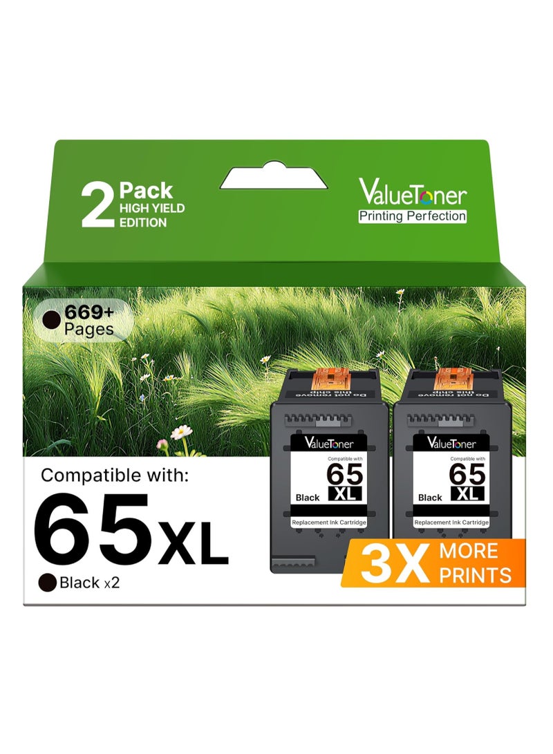 Valuetoner Remanufactured Ink Cartridges Replacement for HP 65XL 65 XL Combo Pack N9K04AN for Envy 5055 5052 5058 DeskJet 3755 2655 3720 3722 3723 3752 3758 2652 2624 High Yield Tray(2 Black) - Image 1