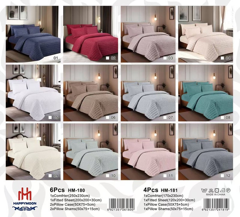 HAPPYMOON طقم لحاف الفراش Happymoon بحجم سرير مفرد - طقم سرير مبطن صلب مكون من 4 قطع مع قماش ناعم من الألياف الدقيقة ، يتضمن لحاف ، ملاءة مجهزة ، وسادة وسادة وحقيبة - Image 3