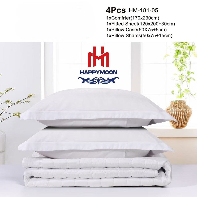 HAPPYMOON طقم لحاف الفراش Happymoon بحجم سرير مفرد - طقم سرير مبطن صلب مكون من 4 قطع مع قماش ناعم من الألياف الدقيقة ، يتضمن لحاف ، ملاءة مجهزة ، وسادة وسادة وحقيبة - Image 2