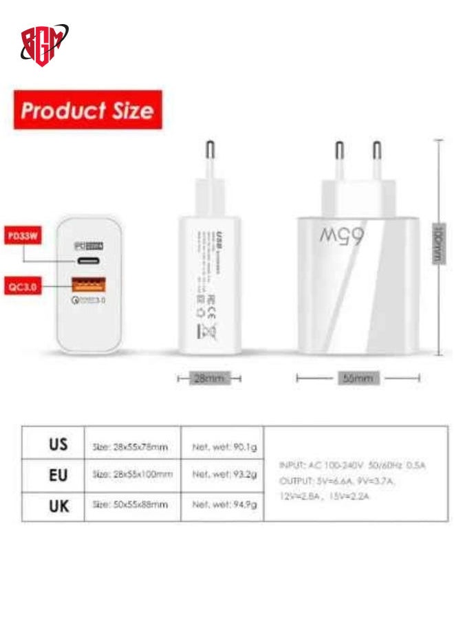 BGM - 65W Fast Charge Adapter For MacBook Pro Laptop Type C PD Quick Phone Charger For iPhone 13 11 iPad Huawei Samsung - Image 1