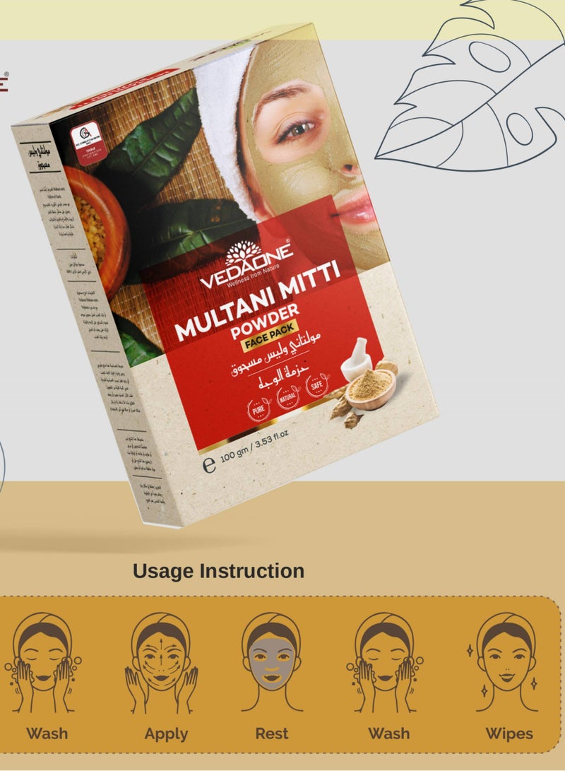 VEDAONE Multani Mitti Face Pack Powder For rejuvenating the skin and Healing acne, pimples, scars, wrinkles and dark spots- 100gm - Image 2