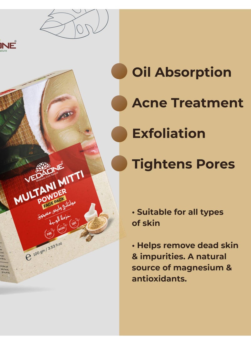 VEDAONE Multani Mitti Face Pack Powder For rejuvenating the skin and Healing acne, pimples, scars, wrinkles and dark spots- 100gm - Image 4