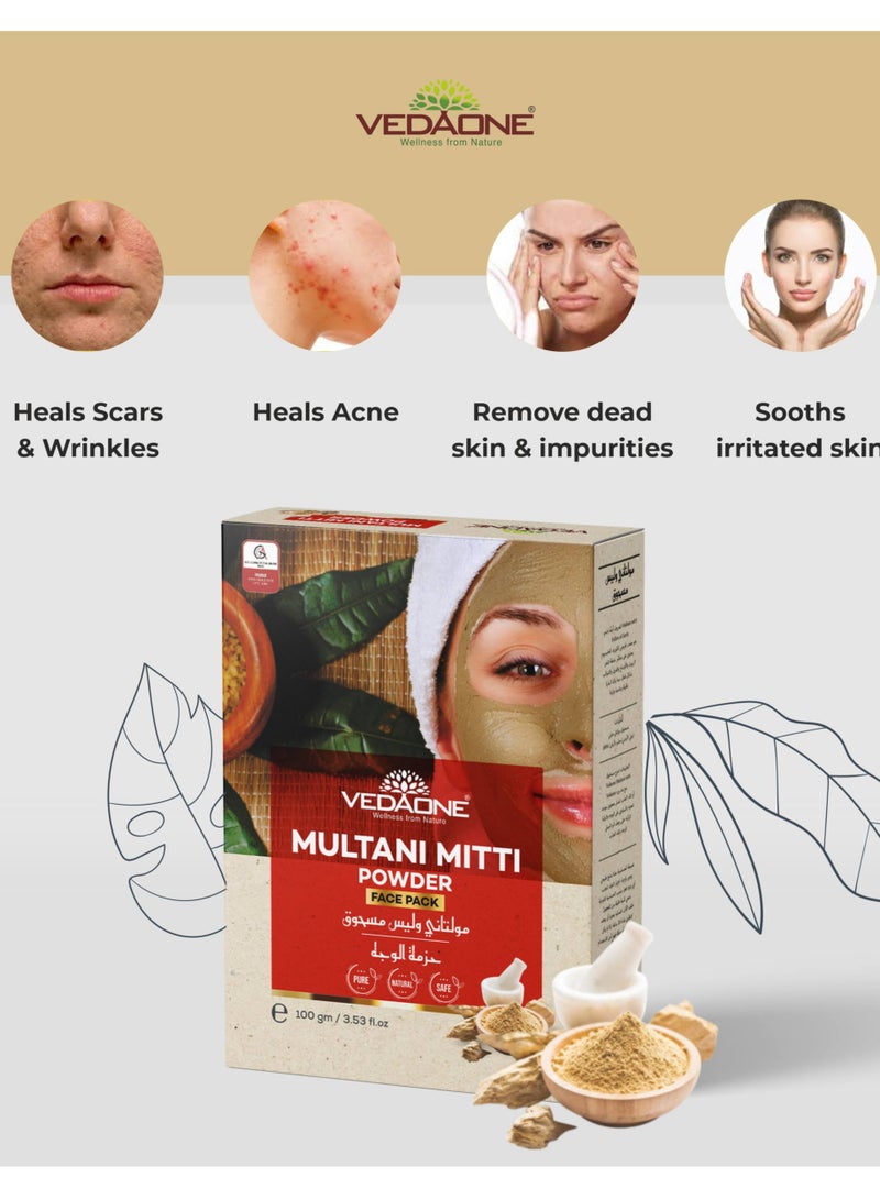 VEDAONE Multani Mitti Face Pack Powder For rejuvenating the skin and Healing acne, pimples, scars, wrinkles and dark spots- 100gm - Image 5