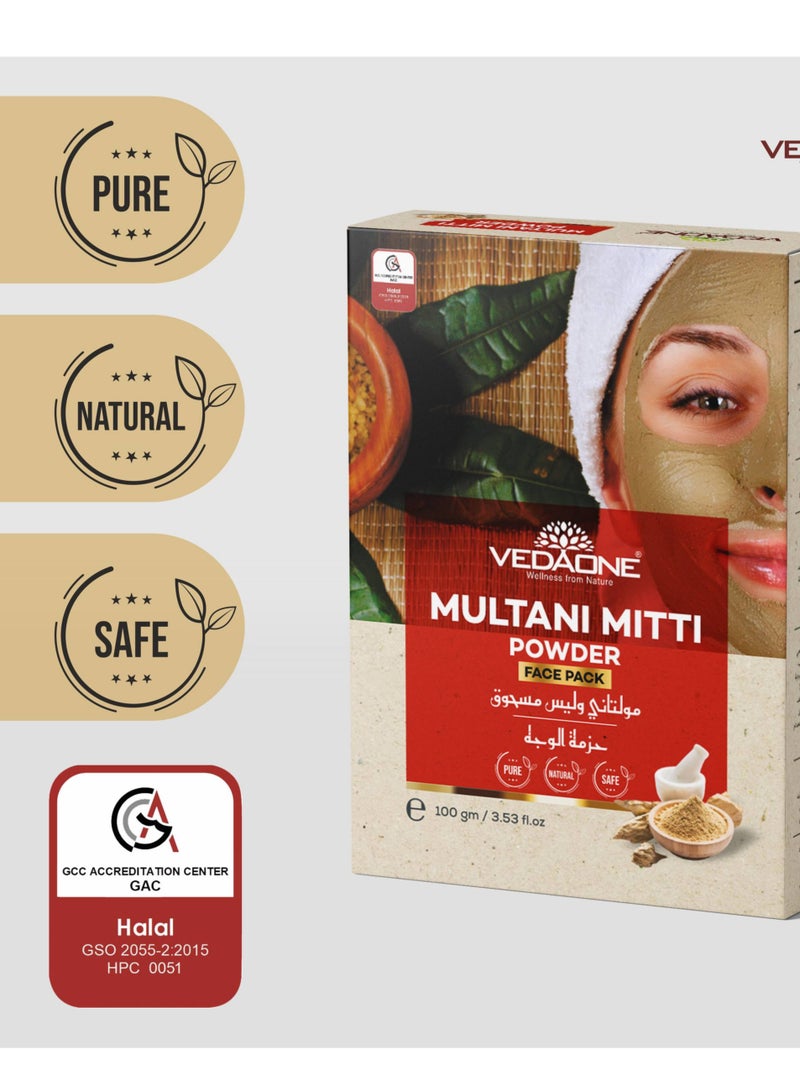 VEDAONE Multani Mitti Face Pack Powder For rejuvenating the skin and Healing acne, pimples, scars, wrinkles and dark spots- 100gm - Image 3