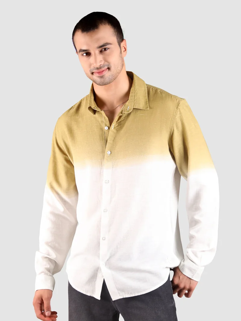 Beyoung Mustard Cotton Ombre Shirt