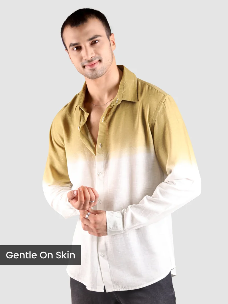 Beyoung Mustard Cotton Ombre Shirt