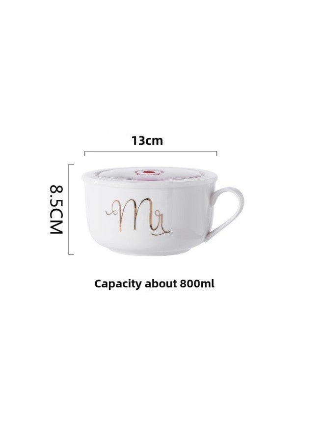 Ceramic Instant Noodle Bowl Rice Bowl Bowl With Lid And Handle Fresh-keeping Bowl Instant Noodle Bowl Bento Box Soup Bowl For Work Microwave-Specifications:Mr. Medium MR  - Image 1