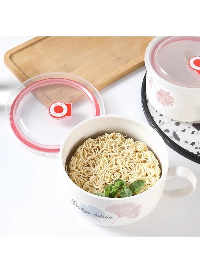 Ceramic Instant Noodle Bowl Rice Bowl Bowl With Lid And Handle Fresh-keeping Bowl Instant Noodle Bowl Bento Box Soup Bowl For Work Microwave-Specifications:Mr. Medium MR  - Image 3