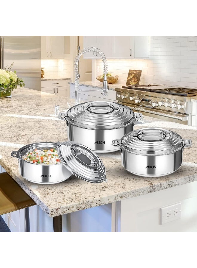 Milton Galaxia Stainless Steel Casserole, Set of 3, (1.2 litre, 2.099 litre, 2.45 litre), Silver | PU Insulated | Double Walled | Hot and Cold - Image 5