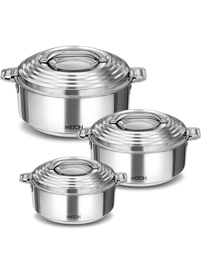 Milton Galaxia Stainless Steel Casserole, Set of 3, (1.2 litre, 2.099 litre, 2.45 litre), Silver | PU Insulated | Double Walled | Hot and Cold - Image 3