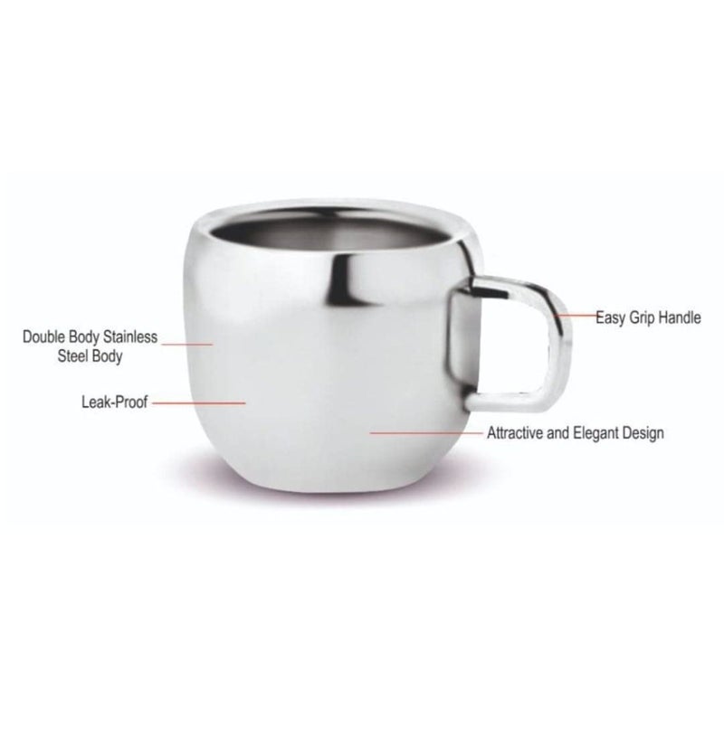 STEEPLE Stainless Steel Tea Cups Set Of 12 Coffee Mug Apple Shape Chai Set Steel Double Wall Pack Of 12 Silver 100 milliliter - Image 4