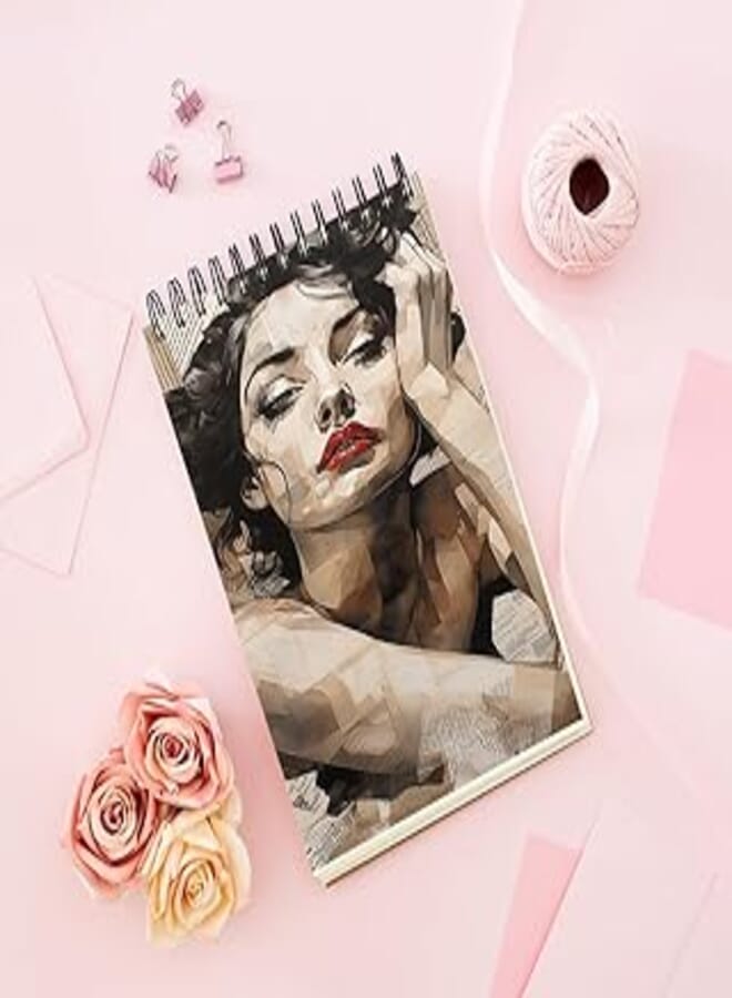 Notebook With Trendy design - A painting of a woman with her hand on her head