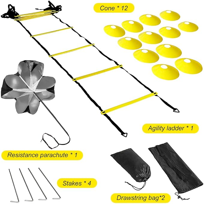 Speed Agility Training Kit Agility Ladder Football Ladder With 12-Rung With 12 Cones And 4 Stakes Football Training Equipment Speed Agility Training Kit - Image 3