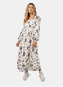 American Eagle Printed Puff Sleeve Smocked Midi Dress  - Image 1