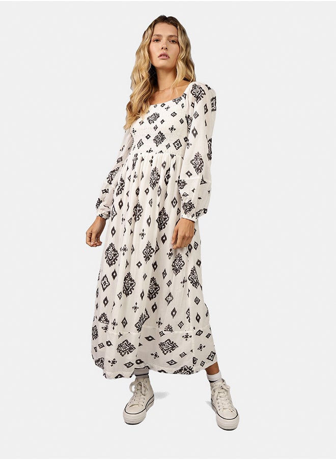 American Eagle Printed Puff Sleeve Smocked Midi Dress  - Image 1