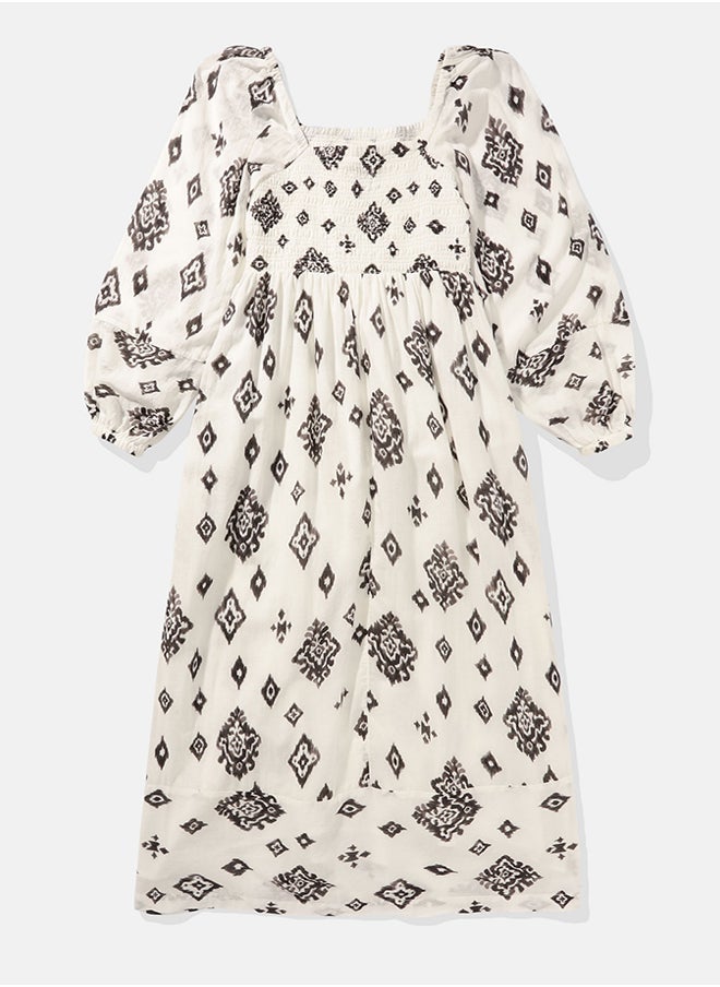 American Eagle Printed Puff Sleeve Smocked Midi Dress  - Image 4