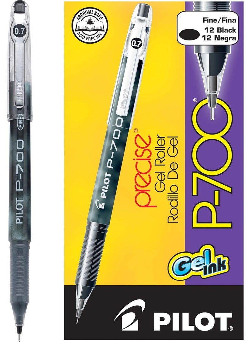 PILOT PILOT, Precise P-700 Gel Ink Rolling Ball Stick Pens, Marbled Barrel, Fine Point 0.7 mm, Black, Pack of 12 - Image 1