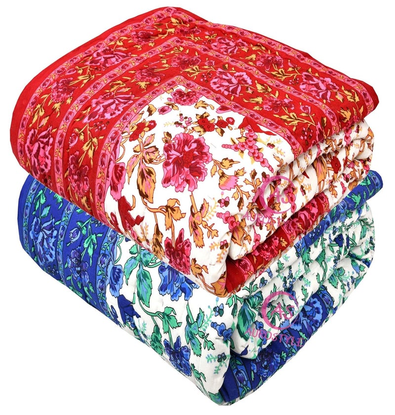 WORLDNEX 400 TC Pure Cotton Jaipuri Design Printed Light Weight Traditional Rajasthani Print Single Bed QuiltRazaiRajai Design 10 Single Bed Set of 2 Combo Set - Image 2