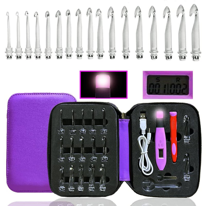Knitiss Crochet Hooks Light up Crochet Hook Set 17 Sizes Digital Crochet Hooks with Counter 250140mm