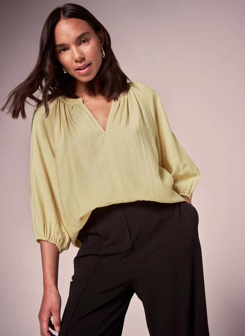 Matalan Et Vous Yellow 3/4 Sleeve V Neck Blouse