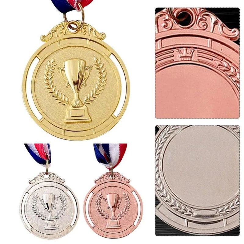 Sports Medals: 5cm Zinc Alloy - Two-Sided Trophy Design Wheat Wreath With Bright Red White Blue Ribbon For Sports Competitions Academic Achievements Personal Accomplishments - Image 5