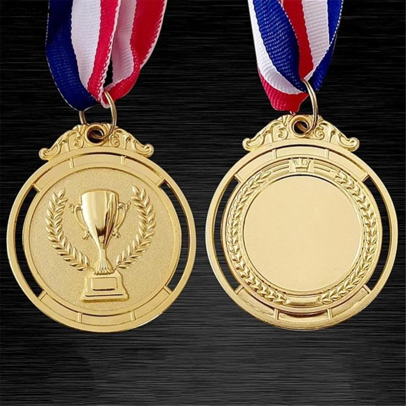 Sports Medals: 5cm Zinc Alloy - Two-Sided Trophy Design Wheat Wreath With Bright Red White Blue Ribbon For Sports Competitions Academic Achievements Personal Accomplishments - Image 3