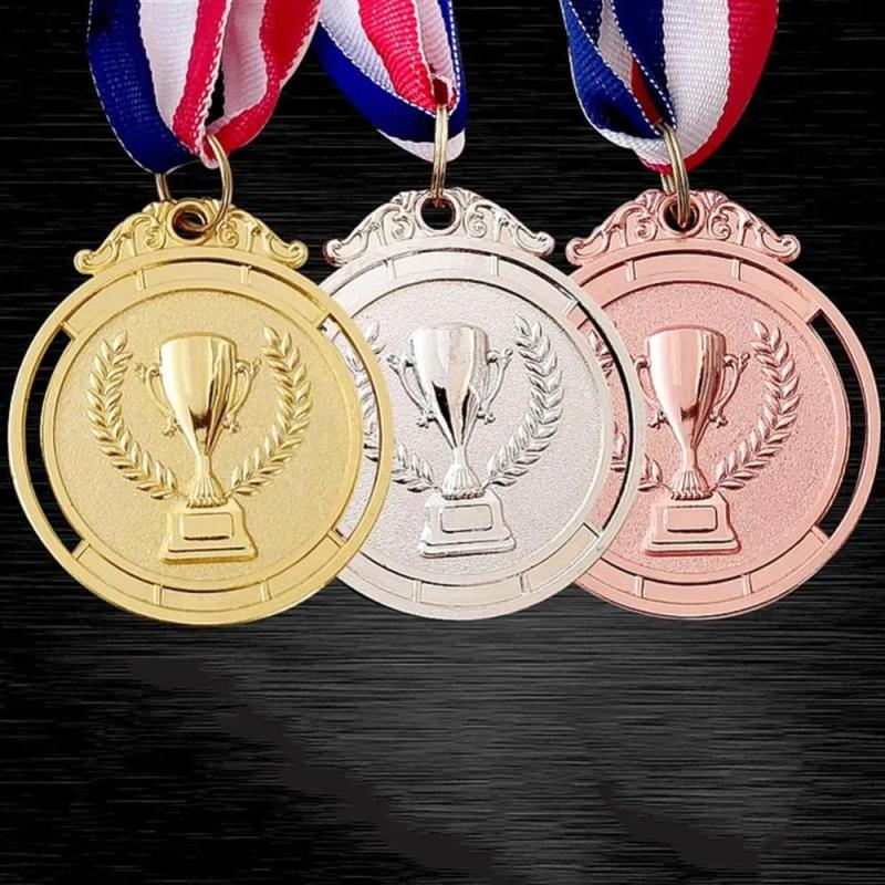 Sports Medals: 5cm Zinc Alloy - Two-Sided Trophy Design Wheat Wreath With Bright Red White Blue Ribbon For Sports Competitions Academic Achievements Personal Accomplishments - Image 1