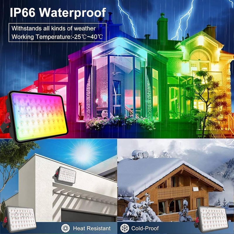 Indmird 2 Pack 100W RGB Flood Light, RGB Color Changing Floodlight, Smart RGB Floodlight with Remote, for Stage Lighting, Birthday Parties, Posters, Discos, KTV, Parties, Clubs, Weddings - Image 3