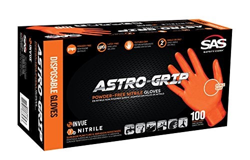 SAS Safety 66574 Astro-Grip Powder‐Free 7 Mil Nitrile Gloves, X-Large, Orange 100/BX - Image 2