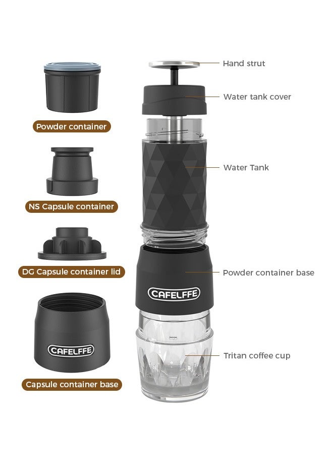 Cafelffe - New Manual Portable Espresso Machine For Coffee Brew And Milk Foamer 120ML Black - Image 1